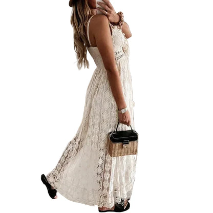 🍒Moue-kantrok met spaghettibandjies, camisole, lang gaas-uitrusting, V-nek, los somermode vir vroue, kwassie, los stranddrag vir vroue, effekleurige vakansiedrag. Gaan lê en sonbaai in hierdie strandkantrok