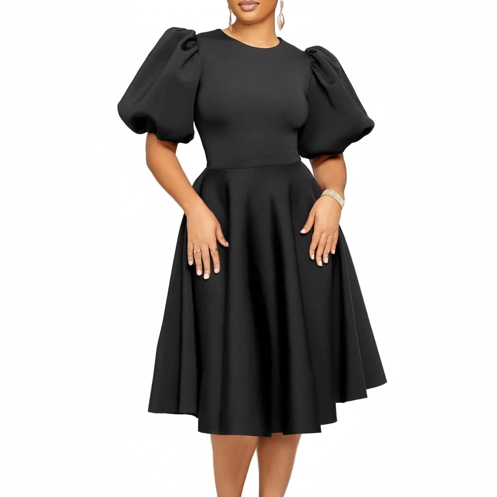 🍒Elegante rokke vir dames met O-nek, kortmoue, uitrusting vir verjaarsdagpartytjie, hoë middellyf, geplooide pofmoue, vrouemodemode, geleentheidsdrag, aandpartytjiedrag, middelkalf, luukse B'day Bopper Beauty Babe