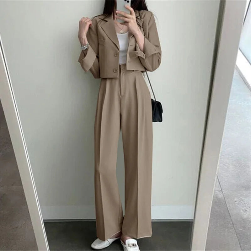 🍒两件套女式西装长袖夹克和高腰裤套装 宴会服 商务休闲装 便装