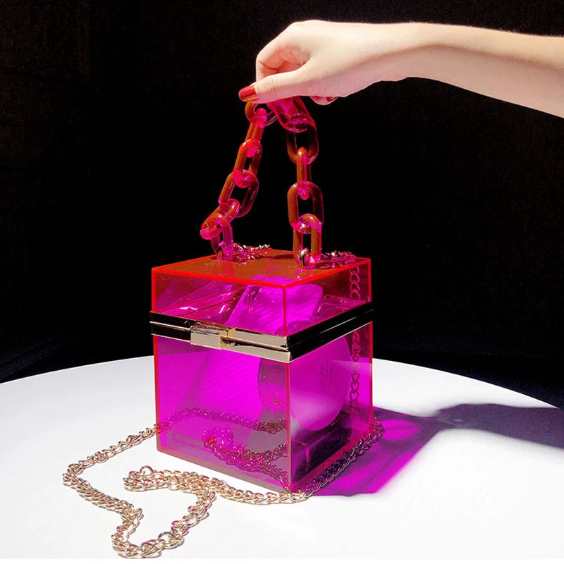 🍒Clutch box purse for women elegant acrylic handbag bridal party shoulder bag crossbody bucket bags trendy bags transparent bag