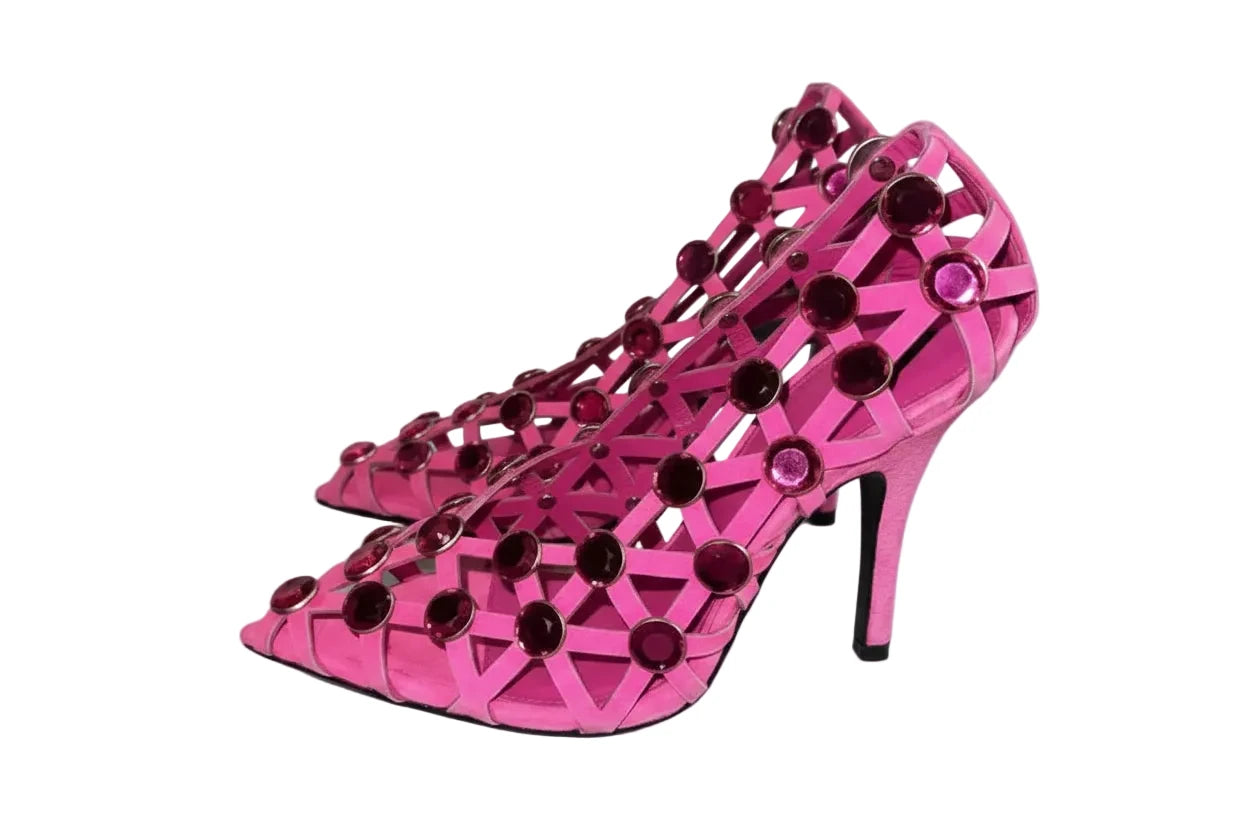 🍒crystal sandal shoe breathable hollow crystal gem cross design high heels fashion pointed toe pumps for women slip on stiletto party occasion shoes 'Casion Crystal Cross Cool