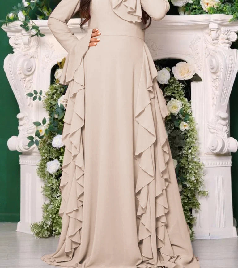 🍒Elegant women party dress high waist solid colour occasion wear design flared sleeve outfit for party all season clothing Reliant Ruffles