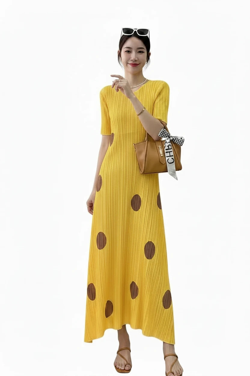 🍒Womens pleated dress summer smart casual ladies' high waist outfit with polka dots irregular fashion loose waist dress Dainty Dressy Dots