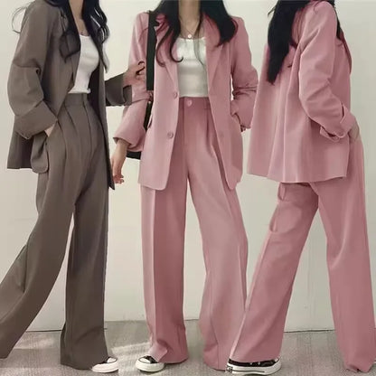🍒Effenkleur vrouepakstel mode los gemaklike drag 2-stuk stel kantoorpakke vir dames langmou sakbaadjie formele drag strawberry chocolate ...Suit Yourself