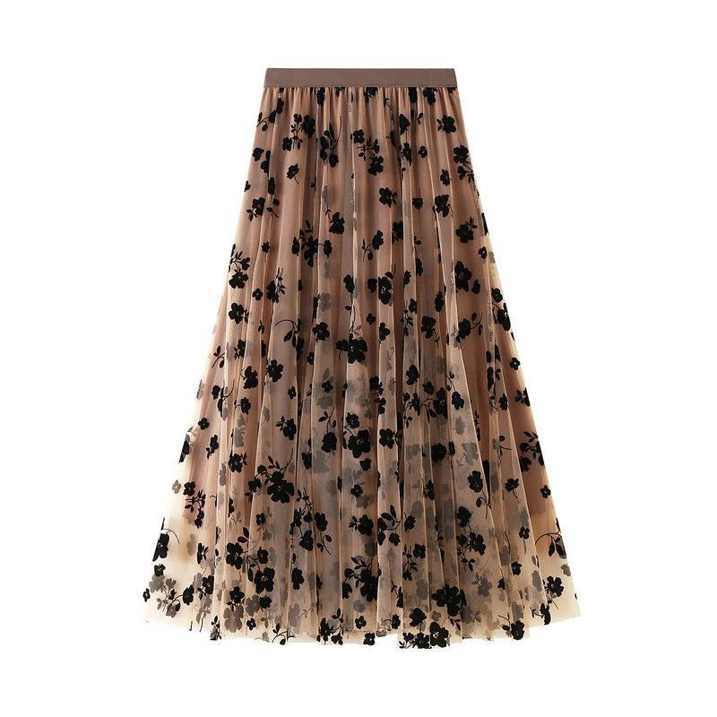 🍒Floral tulle skirt midi high waisted elasticated mesh fashion flock summer wear for women smart casual clothing occasion party wear Get This Flock  And Get Flocked