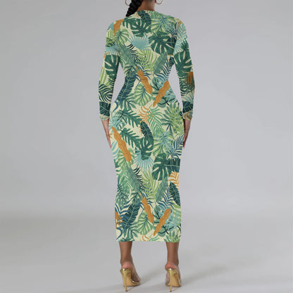 🍒Blommetjiesrokke vir vroue met o-nek, langmou, mode-rekbare somerklere, noupassende bodycon midi slim gemaklik Jy Sal Nie Hierdie Rok Los Nie