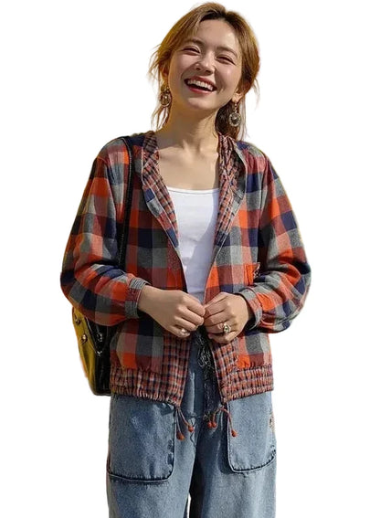 🍒格子口袋连帽外套上衣衬衫格子衫春夏时尚休闲女装格子服装户外风格俏皮别致格子