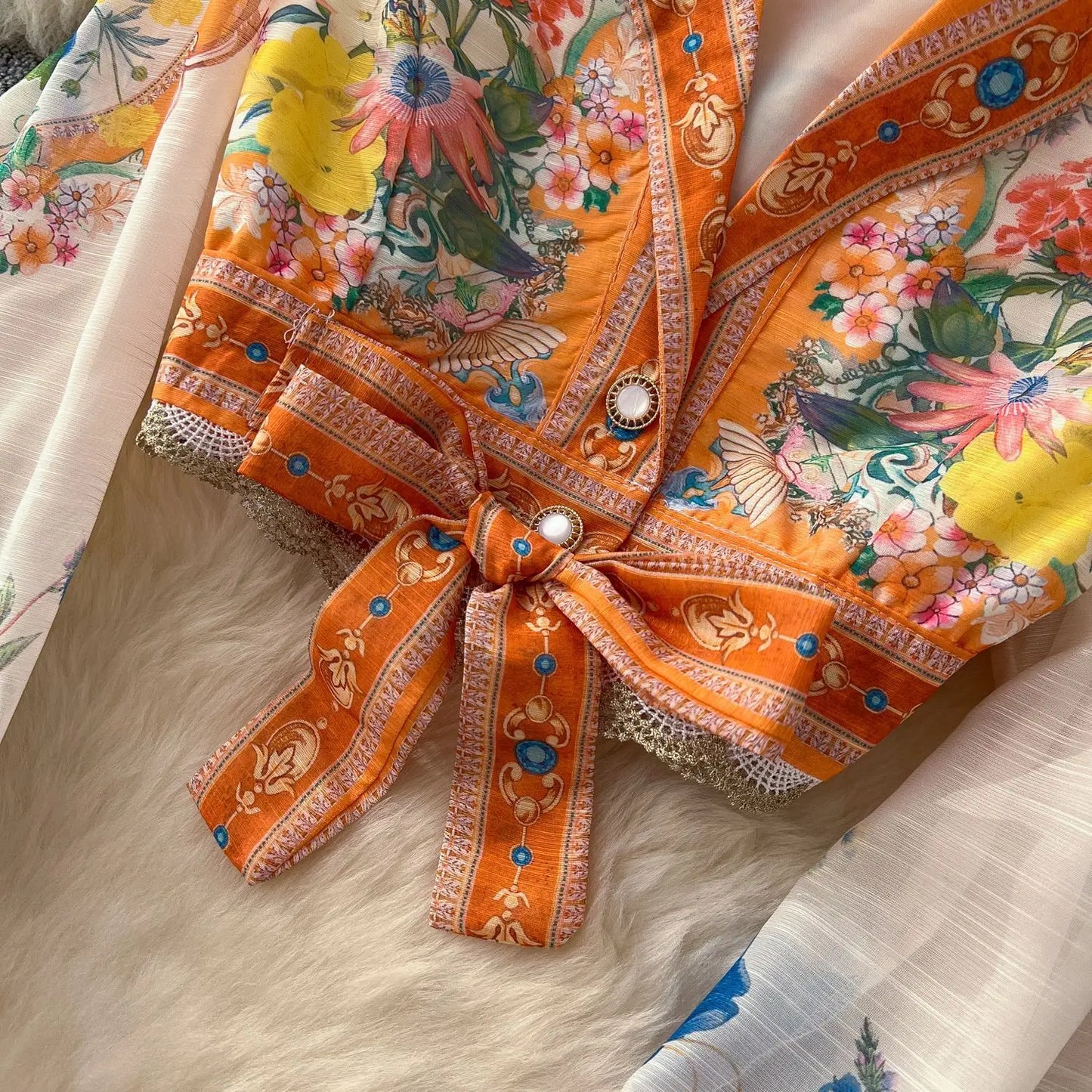 🍒Floral 2 piece skirt set women smart casual summer outfit fashion crop tops floral blouse long sleeve plus a-line long skirt beach outfits Peachy Passion