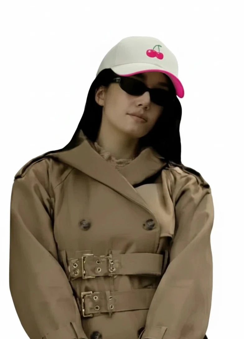 🍒Hooded trench coat women casual puff sleeve outerwear. double breasted belted cropped Jacket khaki fashion clothing                               2.long trench version  Travel Along Cool Double Belt