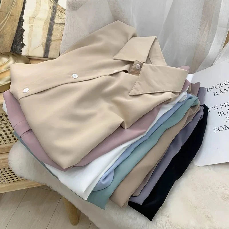 🍒Womens classic shirts smat casual clothing cotton rich shirts office fashion female long sleeve loose blouse solid tops plus size clothes S-4XL Dont Get Shirty About Shirts Get This Shirt