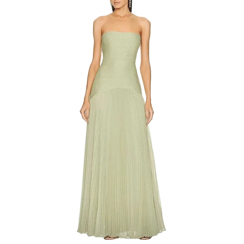 🍒Sleeveless bodice dress shoulderless tube top maxi dress high waist chic pure party gown dress fashion pleated draped long Dress Swoon In A Half Moon