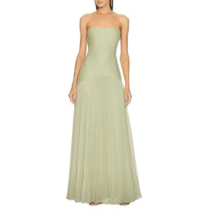 🍒Sleeveless bodice dress shoulderless tube top maxi dress high waist chic pure party gown dress fashion pleated draped long Dress Swoon In A Half Moon