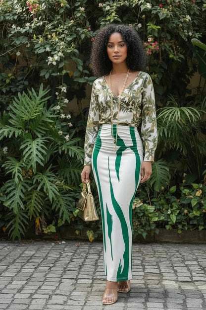 🍒Hoë middellyf maxi-romp slim gemaklike vroue-lyfpassende romp sebra lang romp gemaklike hoë middellyf uitrusting elegante sebra-druk klere elegante diere-druk modeklere
