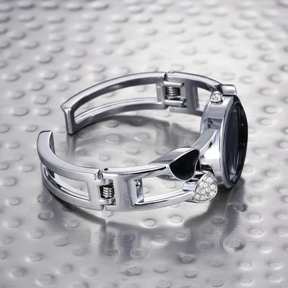 🍒Womens heart watch Design quartz fashion bangle silver classic crystal Stainless Steel colour face wristwatch smart casual jewellery   Watch This Bang For Your Buck