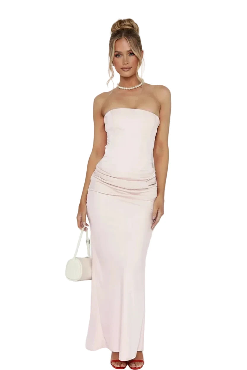 🍒Satin maxi dress womens fashion sleeveless shoulderless Lace-up back bodycon dress clubwear outfits long partywear gown feminine occasion wear Laced With Sugar