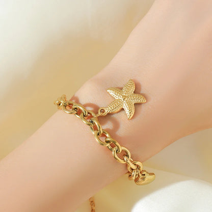 🍒Stainless steel star bracelet gold colour star charm moon starfish bracelet trendy wrist chain for women Jewellrey gifts  party accessories FISH Out This STAR