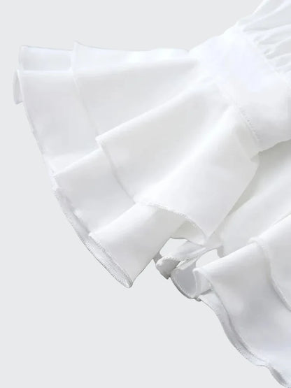 🍒Vintage blouse court style button fold flare sleeve slim pure white shirt with ruffles women elegant stand collar top female smart casual wear office clothing occasion clothing  No One Will Judge You With This Cool Court Style Blouse
