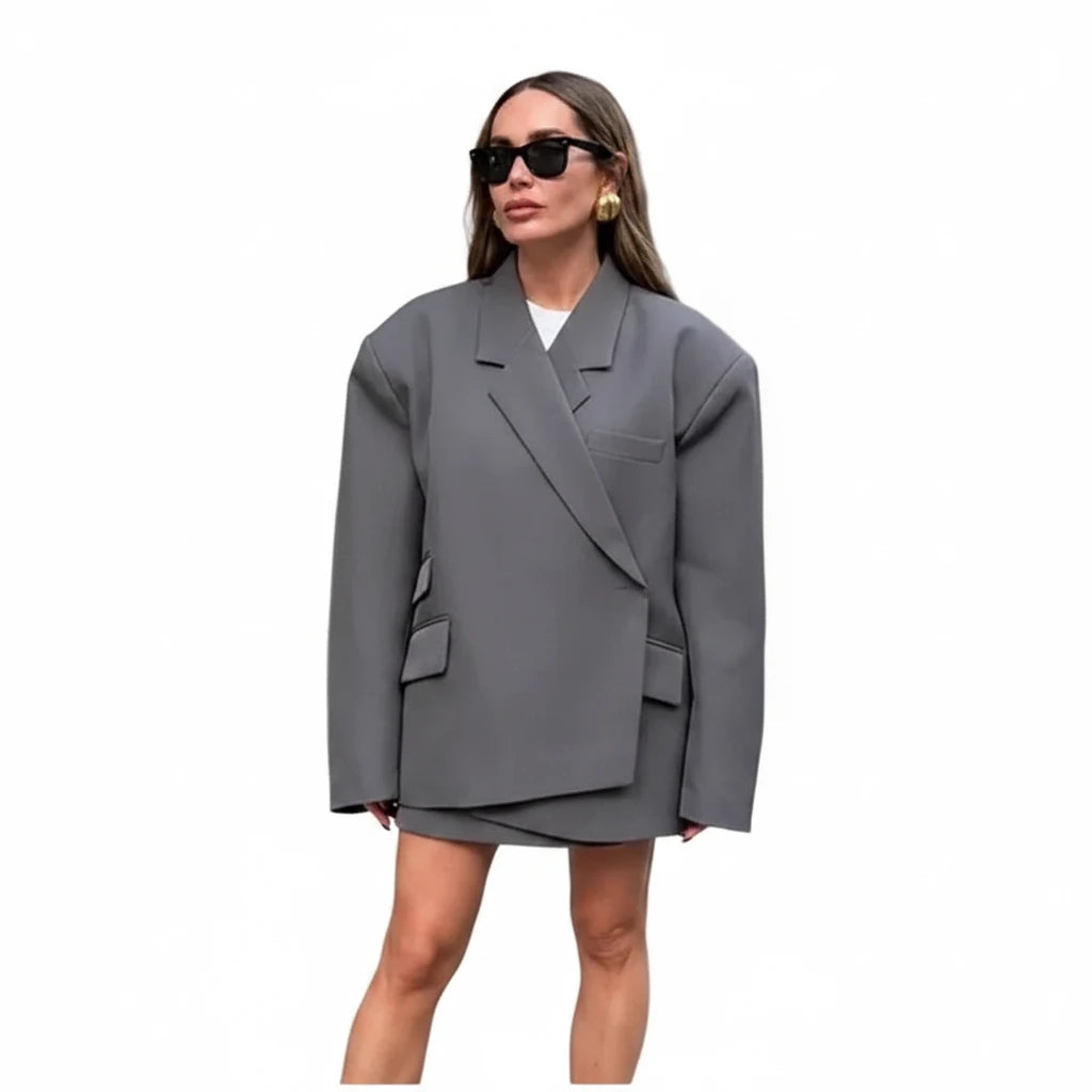 🍒Losbaadjie vir vroue, grys asimmetriese baadjie met lapels, langmou, gesplete baadjies vroulike ontwerperstyl klere, mode, sjiek buiteklere    Wees altyd in die ry vir 'n asimmetriese styl