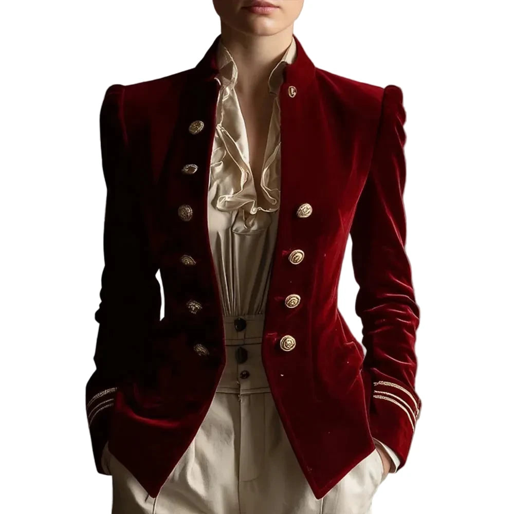 🍒vintage velvet jacket  women  preppy style slim fit jacket casual retro double breasted coat stylish outerwear Drink In The Quality Of This Burgundy