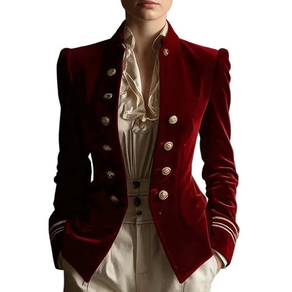 🍒vintage velvet jacket  women  preppy style slim fit jacket casual retro double breasted coat stylish outerwear Drink In The Quality Of This Burgundy