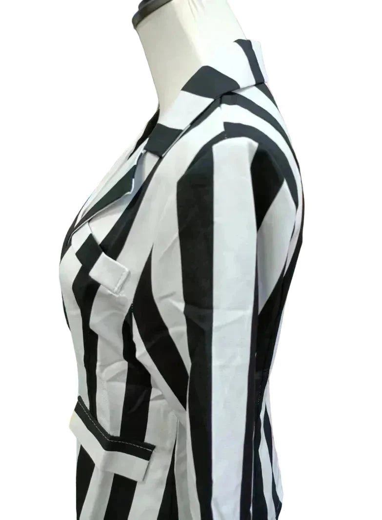 🍒Vintage striped blazer three quarter sleeve suit jacket women’s long sleeve double breasted jacket commuter smart casual outer wear plus size fashion striped clothing Stripe Lucky