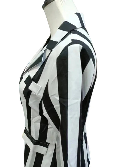 🍒Vintage striped blazer three quarter sleeve suit jacket women’s long sleeve double breasted jacket commuter smart casual outer wear plus size fashion striped clothing Stripe Lucky