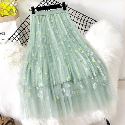 🍒甜美少女半身裙女士淑女时尚智能休闲服装 花卉夏季穿着网纱中长款 经典百搭优雅时尚魅力 场合穿着 网纱 这个网纱