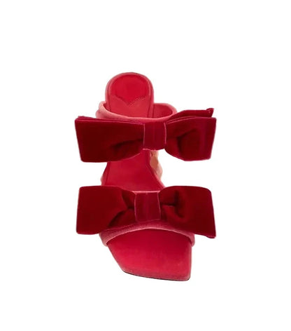 🍒Strik hoëhakskoene vroue oop skoene met vierkantige toon mode gemaklik-elegant skoene partytjie geleentheid pantoffels suikerpienk fluweel stapel sandale ooptoon naaldhak aandsandale haal die beste strikke uit