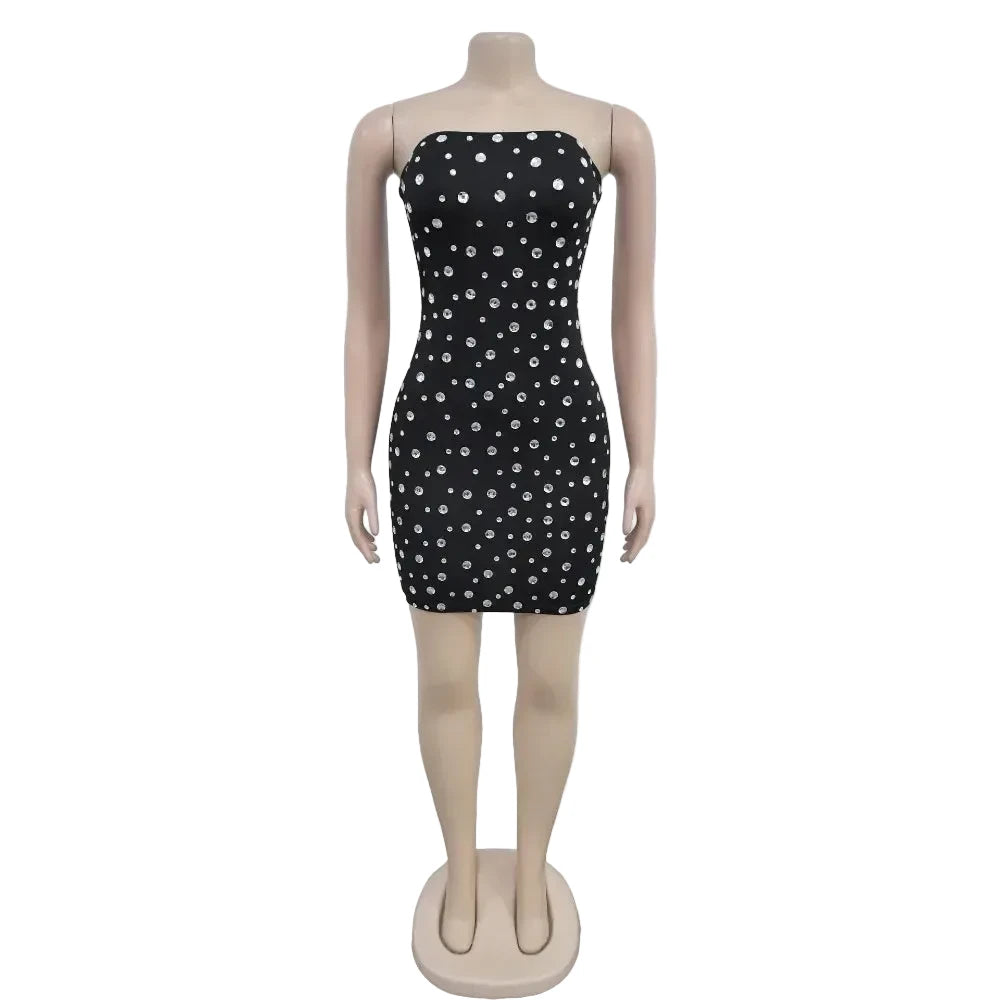🍒Rhinestones bodycon dress for women backless sleeveless mini luminous fashion party club clothes Gorgious Glassy Glitsy