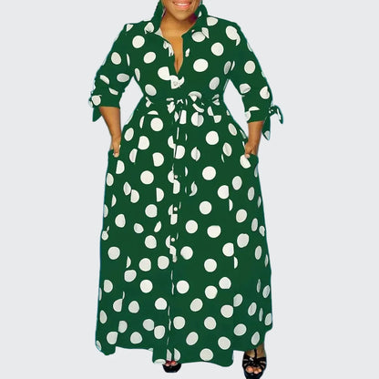 🍒Plus size polka kolletjie rok met moue gedruk hoë middellyf uitrusting maxi rok slim gemaklik vroue a-lyn rok LANK verlang na hierdie KOLLETJIES, DRUK by uitklok
