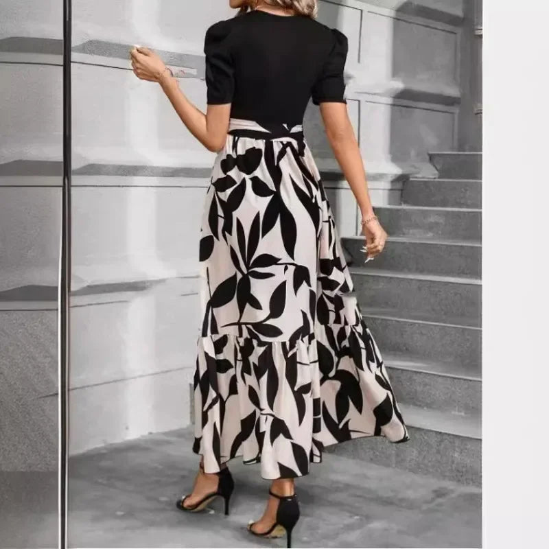 🍒Vrouerokke lente- en somerblommetjiemode Gedrukte uitrustings elegante vakansiedrag slim gemaklike klere