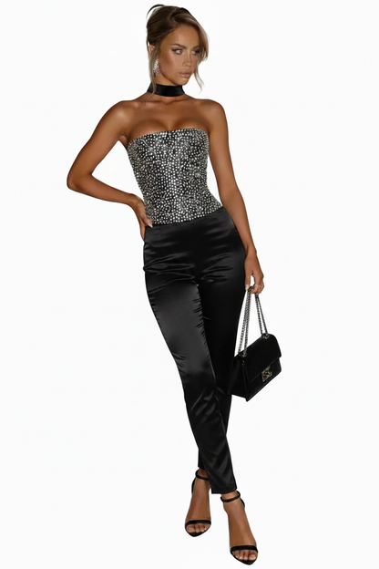 🍒Sequins top and skirt set womens shiny scarf collar with sparkly bodice top with lace up back and satin maxi skirt with fish tail elegant occasion wear club party skirt matching set