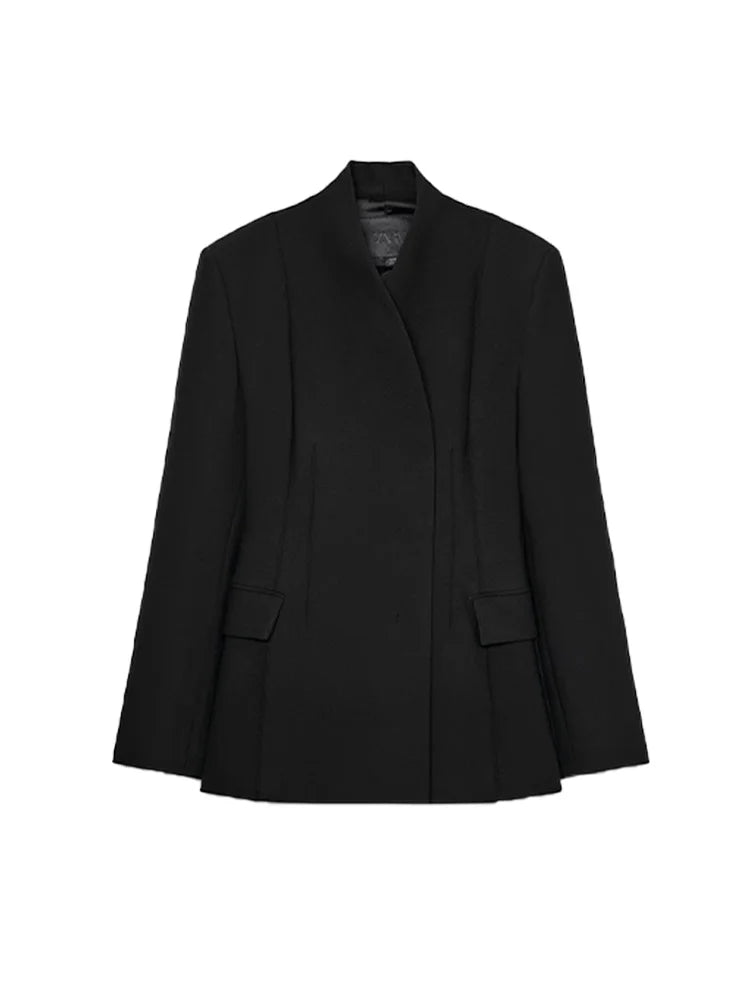🍒Casual black blazer and pants set long sleeve jacket with fitted waist and long kick flare solid straight pant set women spring autumn suits  ‘Well fit