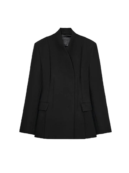 🍒Casual black blazer and pants set long sleeve jacket with fitted waist and long kick flare solid straight pant set women spring autumn suits  ‘Well fit