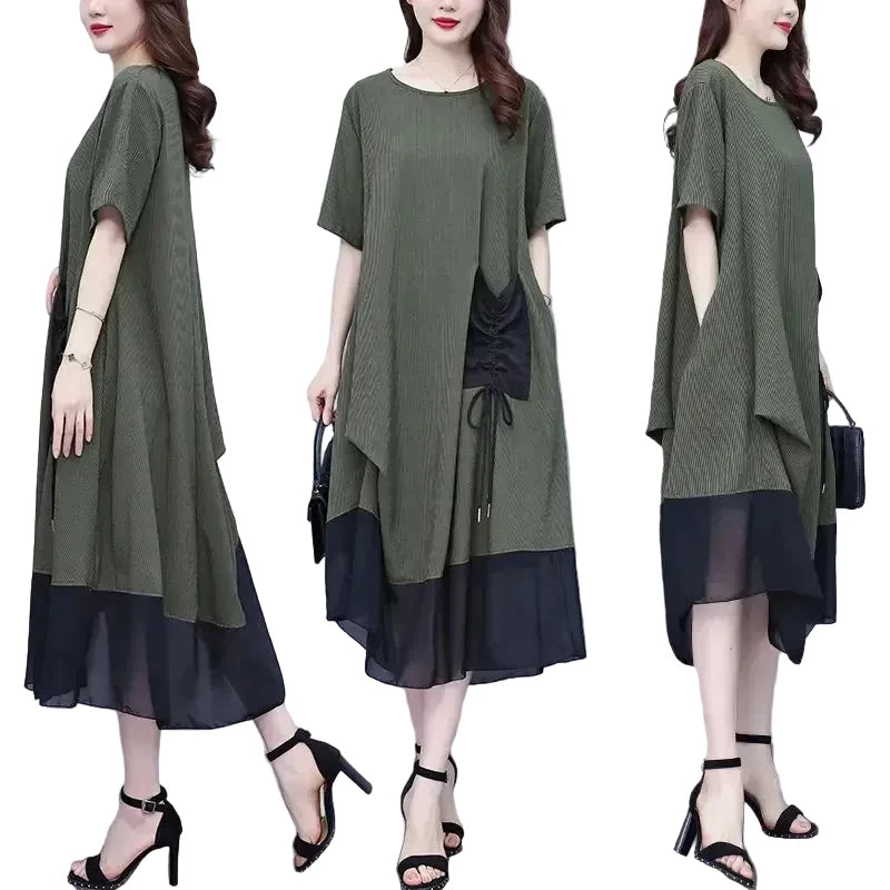 🍒Loose large size dress black summer femme elegant mixed media fashion oversized outfit smart casual clothing women Pocket This