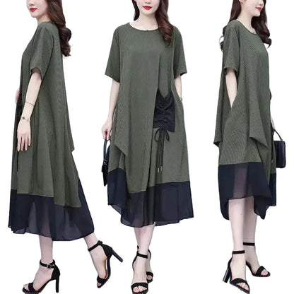🍒Loose large size dress black summer femme elegant mixed media fashion oversized outfit smart casual clothing women Pocket This