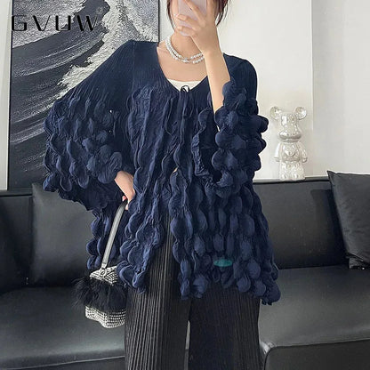 🍒泡泡袖褶皱上衣带褶皱系带上衣 V 领设计纯色宽松 T 恤时尚休闲服装 提升您的时尚品味