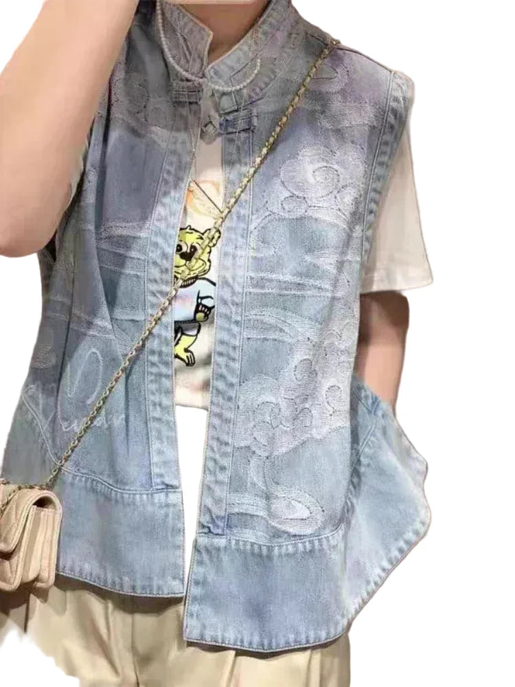 🍒Denim Vests womens spring sleeveless jacket for autumn fashion denim waistcoat outer wear all-match cool daily chic loose casual vintage style clothes versatile Y2k clothing  Dash-on Denim Daily