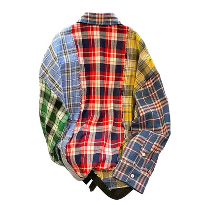 🍒Women's checkered collared  shirt spliced long sleeve shiirt Y2K american streetwear aesthetic college 2000s top retro shirt casual clothing Get Your Neck In A check