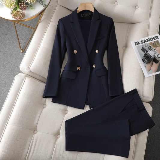 🍒两件套女士西装外套和长裤套装优雅办公服Y2k场合服饰，将“白”融入“黑”，将“黑”变回“白”