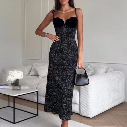 🍒Dot print dress printed long elegant sphaghetti straps women  sleeveless outfit party occasion clothing maxi fashion Get Dotty In Party Dots