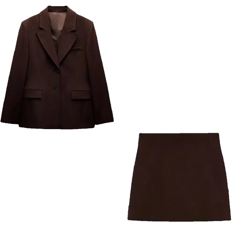 🍒Elegant office wear ladies  blazer and skirt sets lapel long sleeve jacket slim waist plus a-line mini skirt spring autumn fashion smart casual wear occasion wear