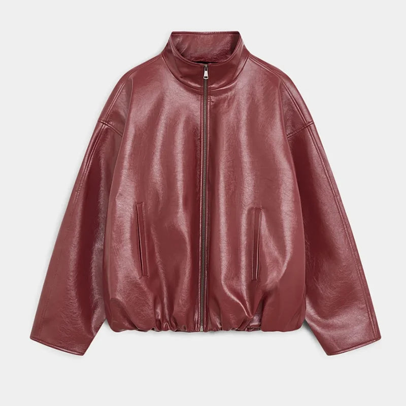 🍒Leather fashion jackets women skirt sets zipper loose coat wth stand up collar and straight midi skirt chic autumn party wear occasion wear smart casual clothing for women They Will Envy Your Leather