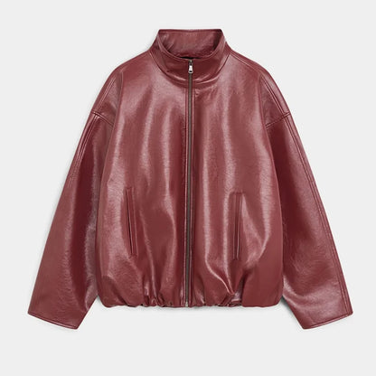 🍒Leather fashion jackets women skirt sets zipper loose coat wth stand up collar and straight midi skirt chic autumn party wear occasion wear smart casual clothing for women They Will Envy Your Leather