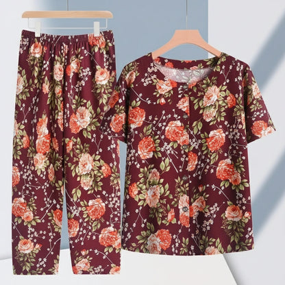 🍒Broek en T-hemp slaapklere stel katoen kortbroek en T-hemp sitkamerdrag bo-stuk en broek tuisdrag Slaapklere vir vroue 2-stuk slaapstel Trek jou BROEK en TEE aan en jy sal REG wees