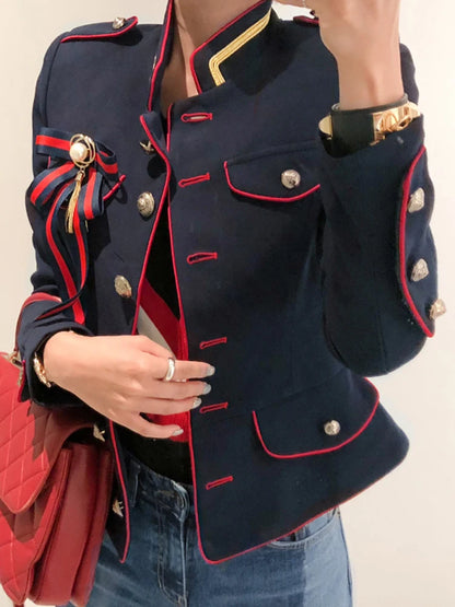 🍒Fashion womens cropped coat with stand up collar high quality vintage female jacket blazer spring autumn fashion smart casual outerwear occasion wear clothing millitary style clothing women Get REDy to EDGE(y) into MILLITARY
