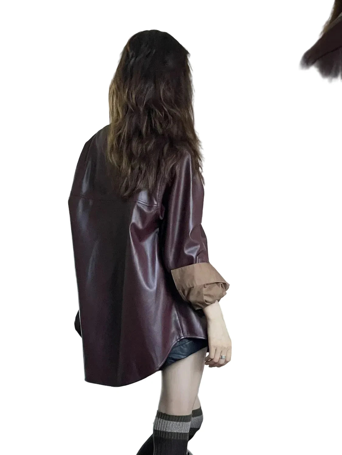 🍒Shirt style jackets faux leather womens oversized outerwear solid single breasted spring/autumn stylish vintage turn-down collar windbreak casual coats chic female clothing     Luvly Lazy-Like Leather Look