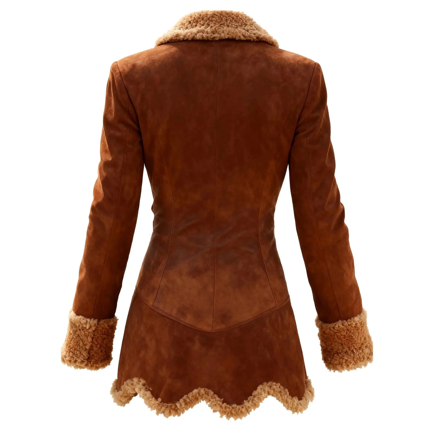 🍒Faux sheep skin jacket fitted waist loose fashion lapel coat female faux fur long coat versitile long sleeve outerwear Slim Sheep Skin
