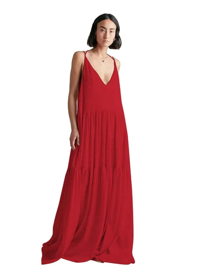 🍒Vroue se gemaklike lang rokke lente dubbel V-nek moulose somerrok los slingervel uitrusting stranddrag vakansiedrag maxi mode Modieus Fantasties
