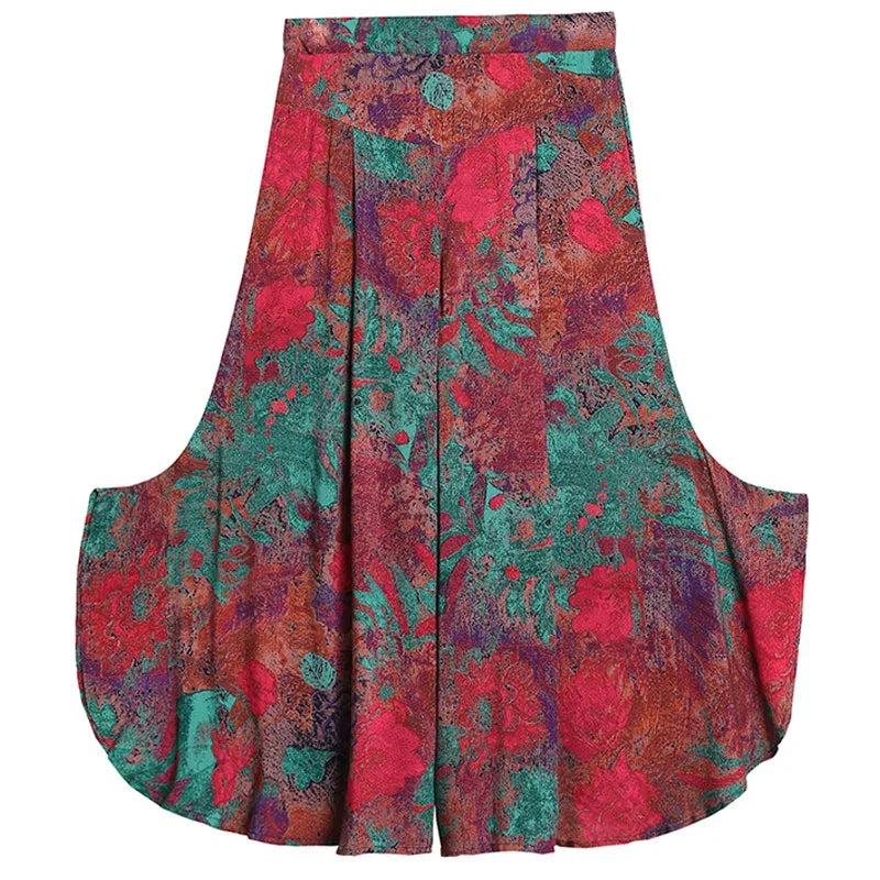 🍒Summer wide leg pants cropped smart casual women high quality loose bohemian skirt pants high waist vintage style trousers multi colour bottoms mid length trousers No Panting In These Summer Light Pants